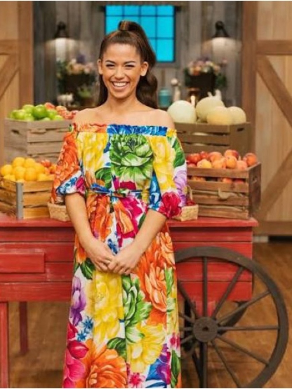 FARM Rio Colorful Floral Puff Sleeve Belted Midi Dress XS